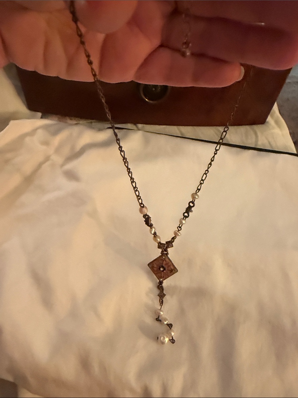 Handcrafted Dusty Rose and Pearl Pendant Necklace
